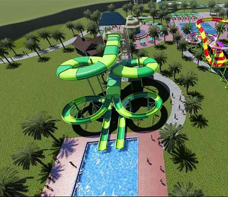 Công viên nước thương mại hai dòng chảy trượt chống rỉ sét 15m slide nước xoắn ốc bằng sợi thủy tinh
