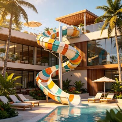Chiếc trượt nước bằng sợi thủy tinh mở và đóng sang trọng cho hồ bơi thương mại và công viên khách sạn Resort