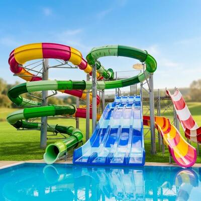 Bộ slide nước sợi thủy tinh xoắn ốc được đóng theo yêu cầu 6-10mm Độ dày cho khách sạn thương mại Resort Pool Aqua Park