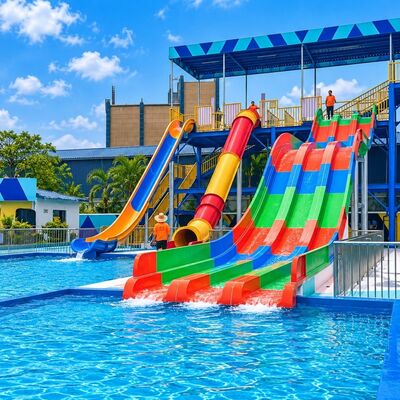 Giá tốt. Multi Lane Rainbow Racer Water Slide Fiberglass Công viên nước sử dụng cho người lớn và trẻ em trực tuyến