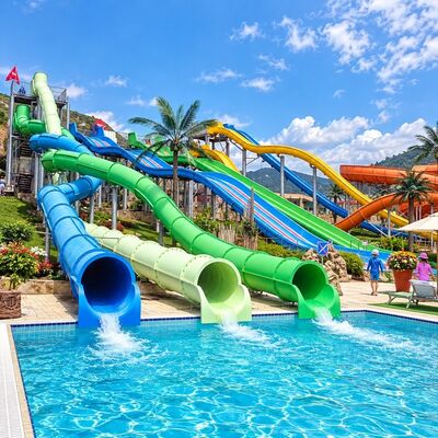 Giá tốt. Băng trượt nước xoắn ốc bao bọc sợi thủy tinh Curved Flume Custom Color Ride For Commercial Adult Water Park Slide trực tuyến